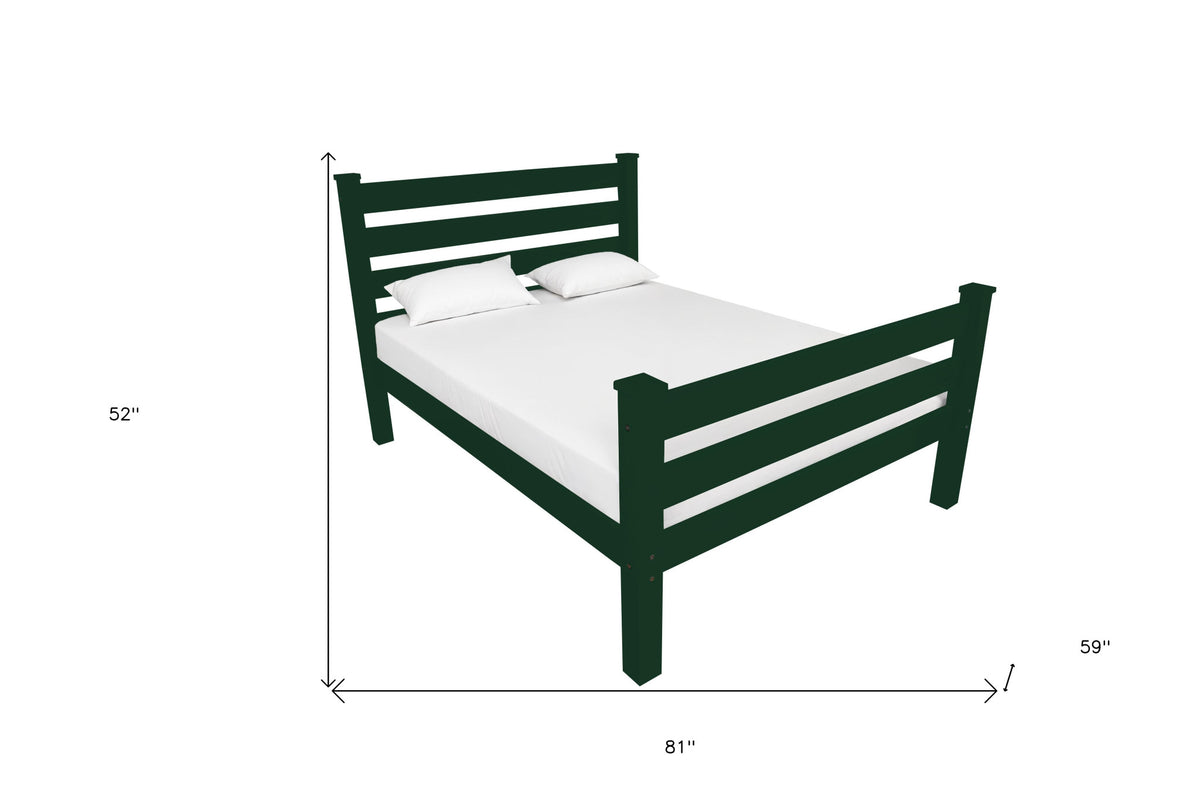 Dark Green Solid Wood Full Bed Frame