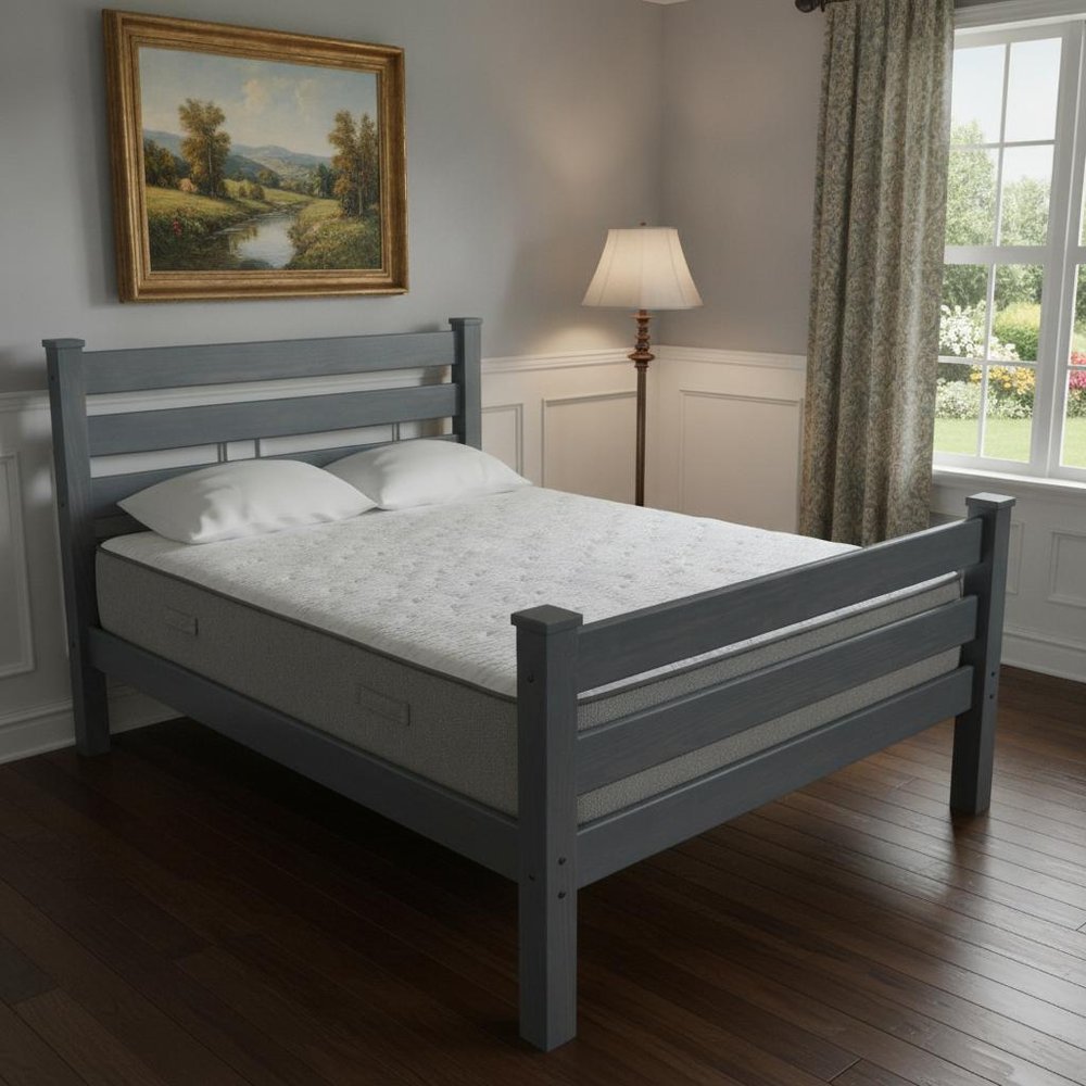 Gray Solid Wood Full Bed Frame