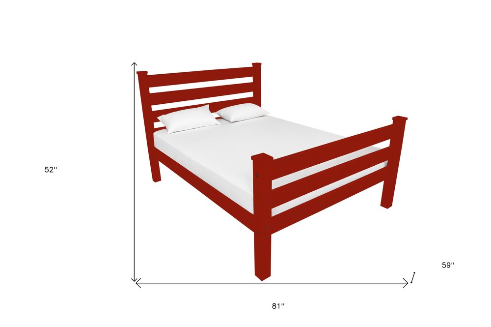 Red Solid Wood Full Bed Frame