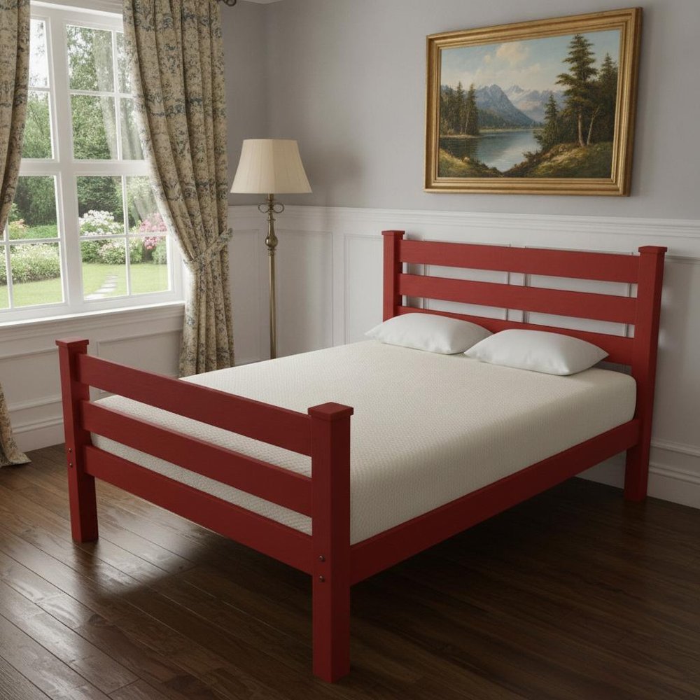Red Solid Wood Full Bed Frame