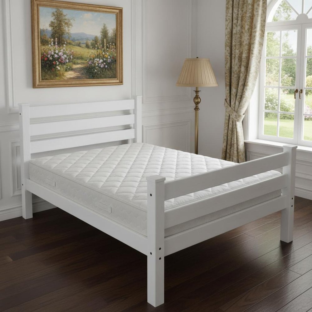 White Solid Wood Full Bed Frame