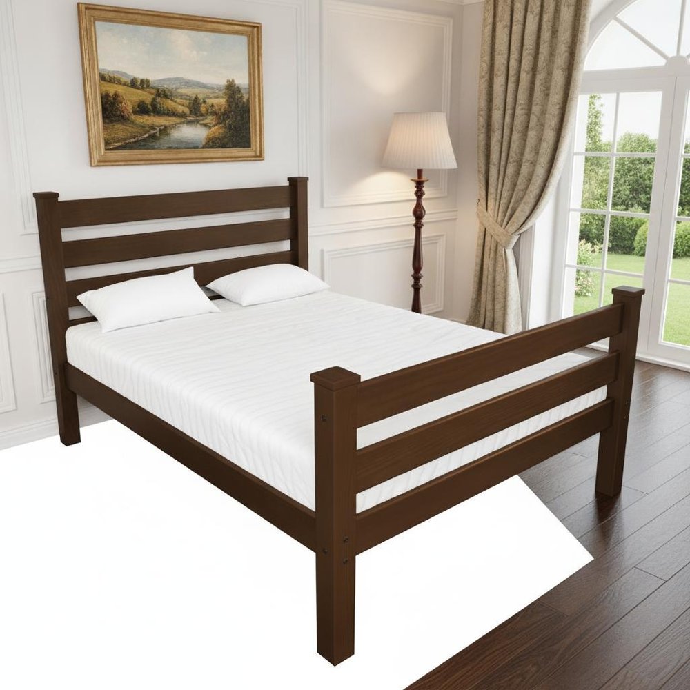 Brown Solid Wood Queen Bed Frame