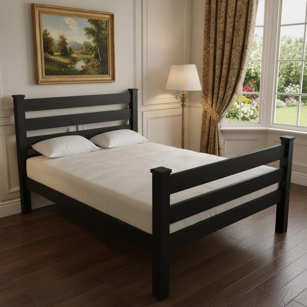 Black Solid Wood Queen Bed Frame