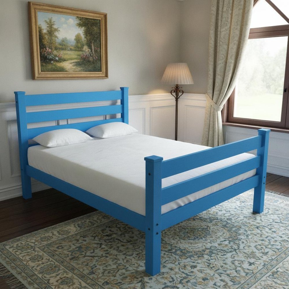 Caribbean Blue Solid Wood Queen Bed Frame