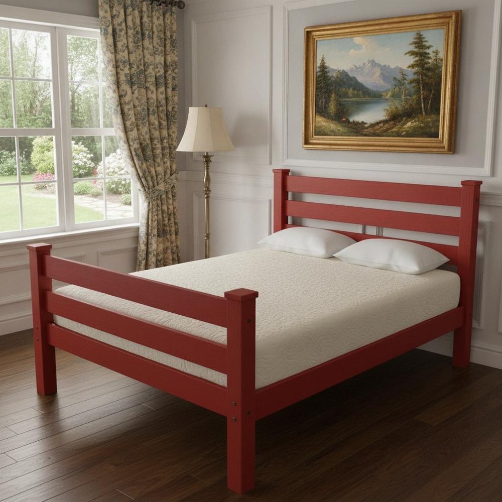 Red Solid Wood Queen Bed Frame