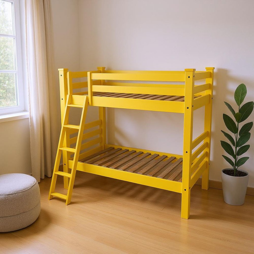 Yellow Full Solid Wood Bunk Bed