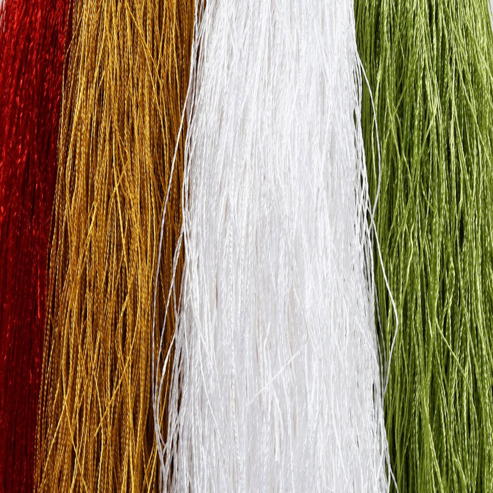 Set of Four Handmade Gold Green Red And White Acrylic Tassel Ornament s