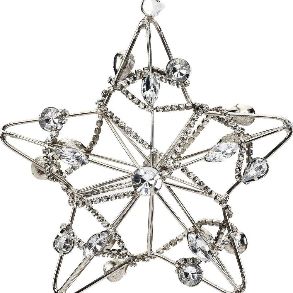 Set of Four Gold And Silver Handmade Faux Crystal And Metal Hanging Star Ornaments