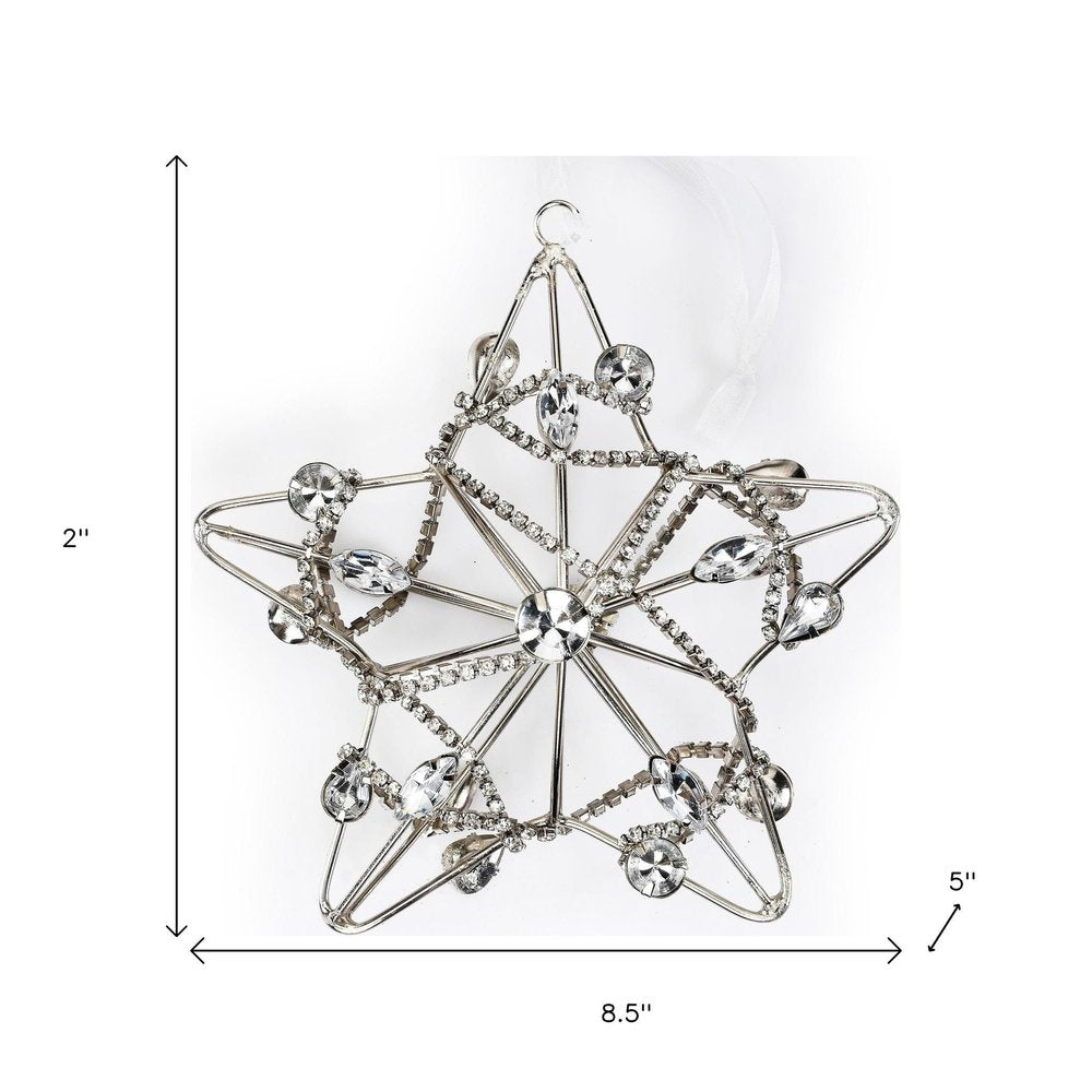 Set of Four Gold And Silver Handmade Faux Crystal And Metal Hanging Star Ornaments