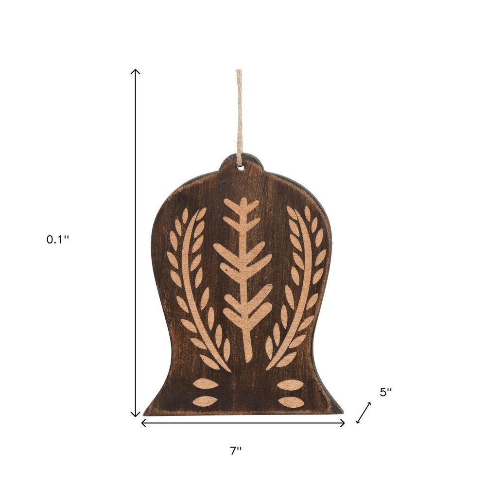 Set of Four Brown Handmade Wood Bell Shaped Ornaments