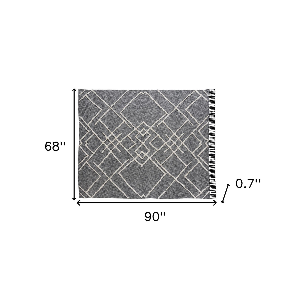 Charcoal and Off White Geometric Twin Cotton Coverlet With Fringe