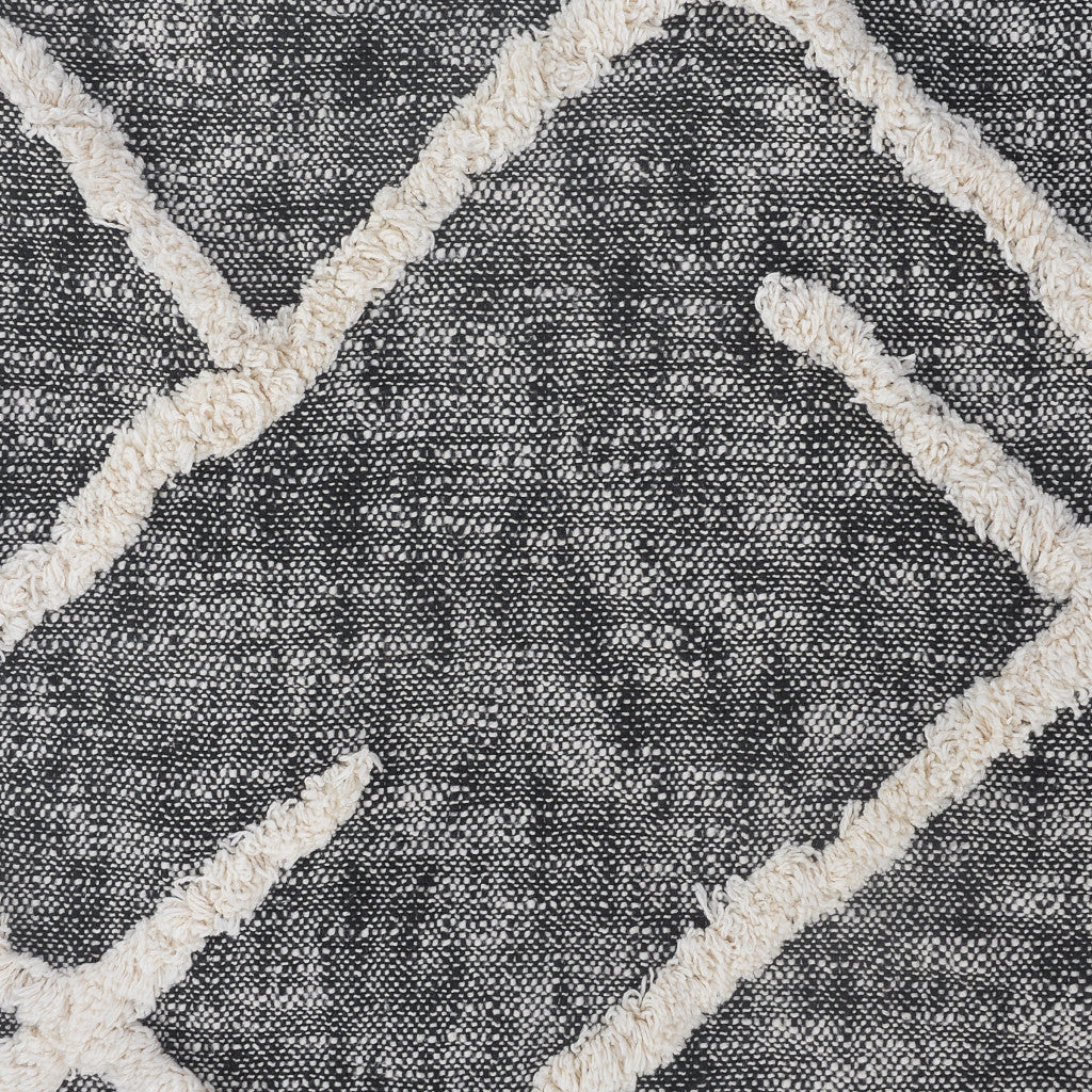 Charcoal and Off White Geometric Twin Cotton Coverlet With Fringe