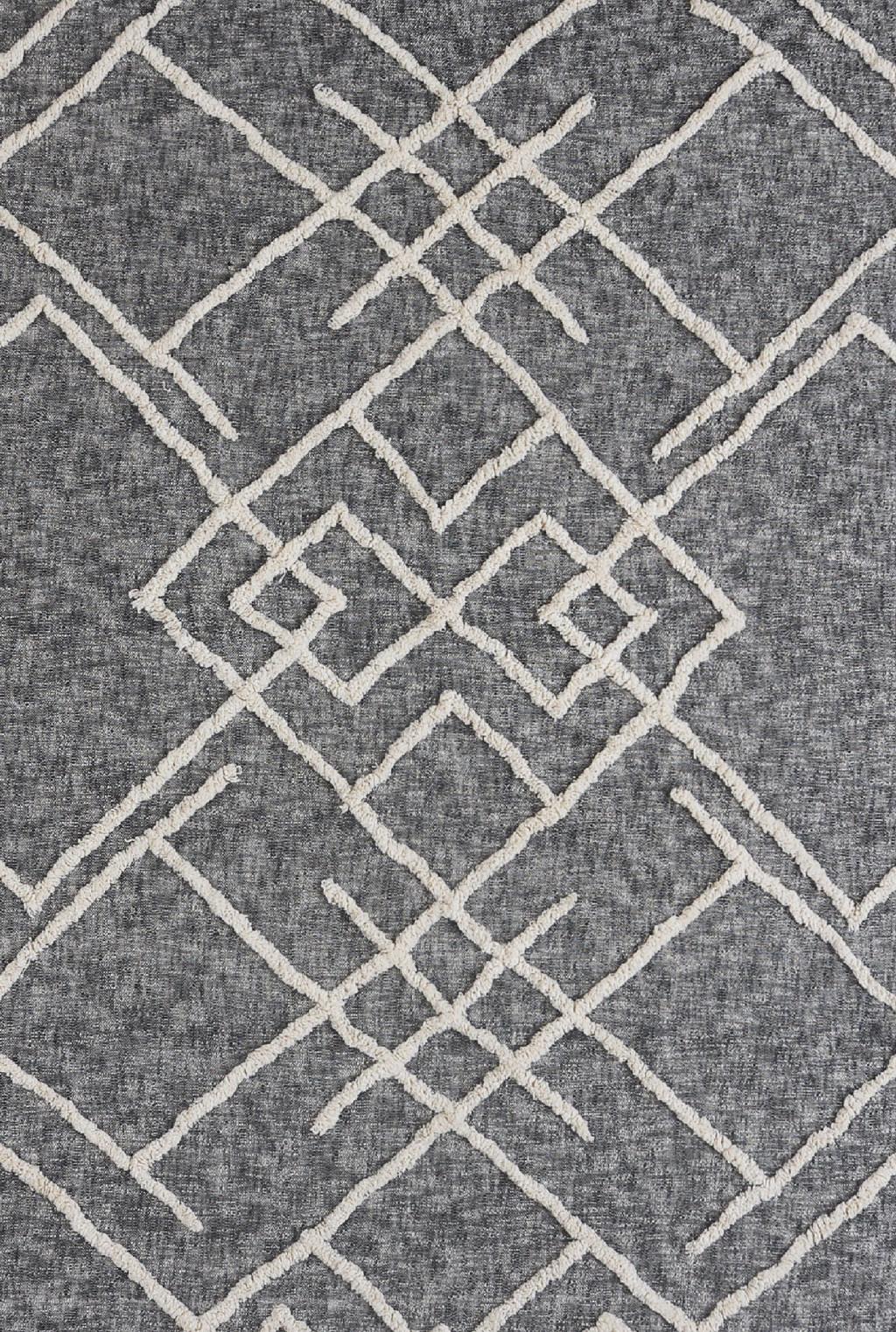 Charcoal and Off White Geometric Twin Cotton Coverlet With Fringe