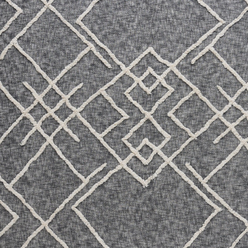 Charcoal and Off White Geometric King Cotton Coverlet With Fringe