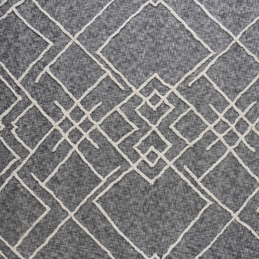 Charcoal and Off White Geometric King Cotton Coverlet With Fringe