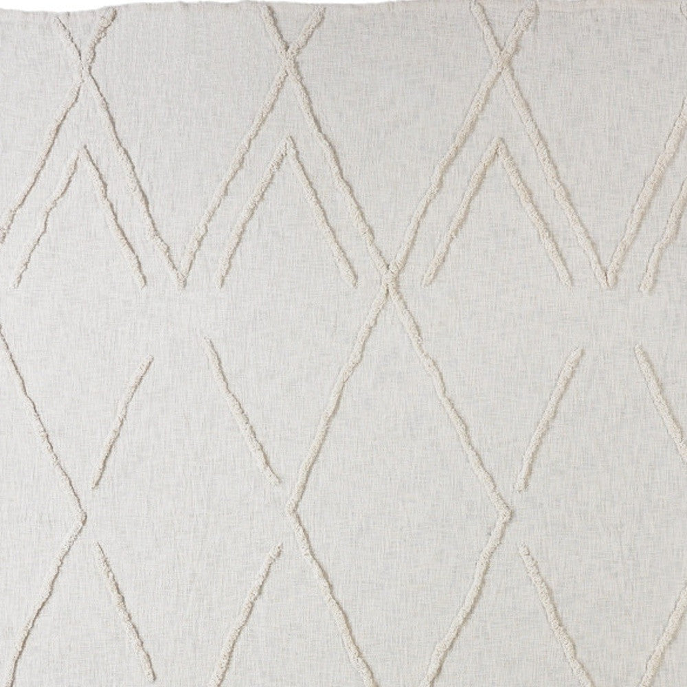 Ivory Geometric Twin Cotton Coverlet With Fringe