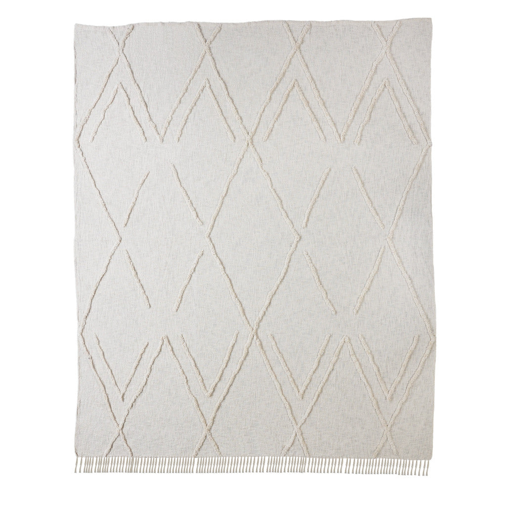 Ivory Geometric Queen Cotton Coverlet