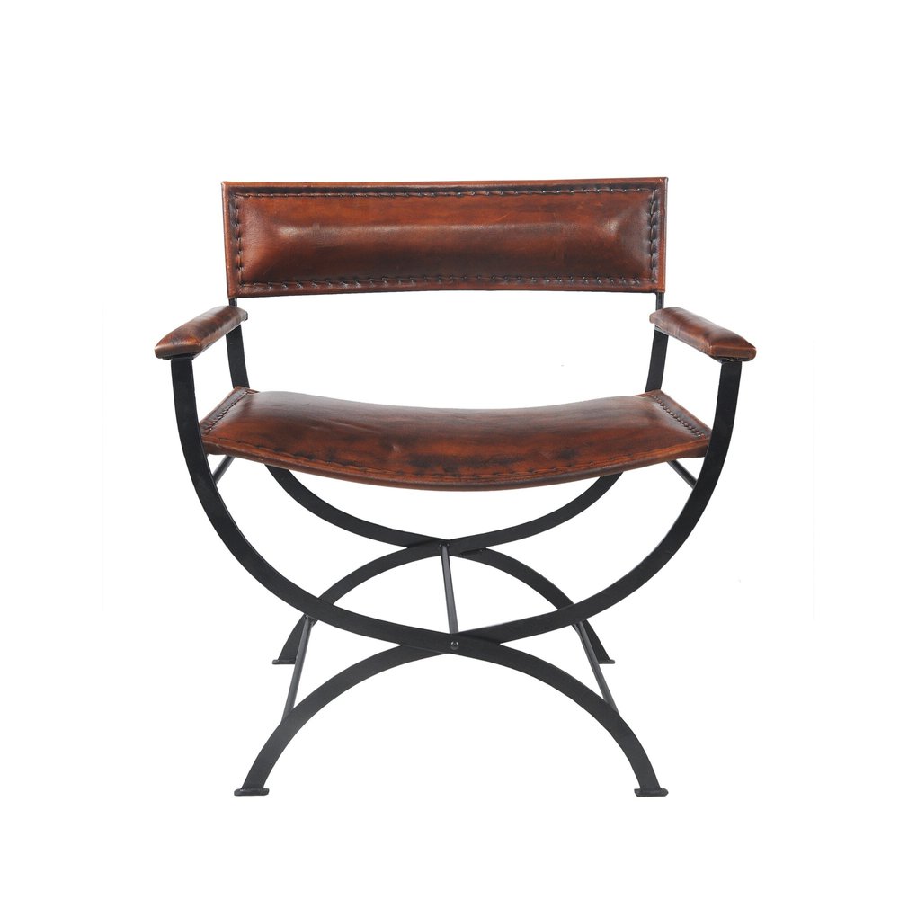 29" Brown and Black Metal And Genuine Leather Director's Chair