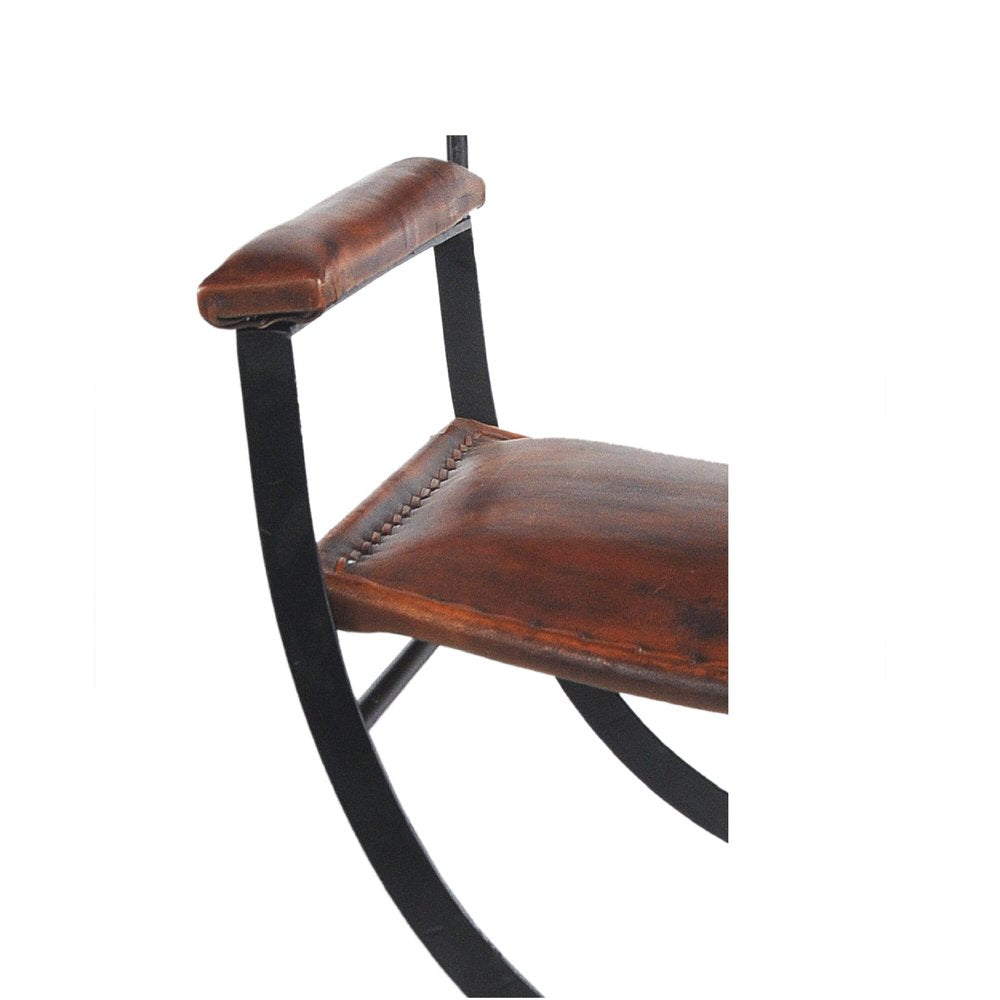 29" Brown and Black Metal And Genuine Leather Director's Chair