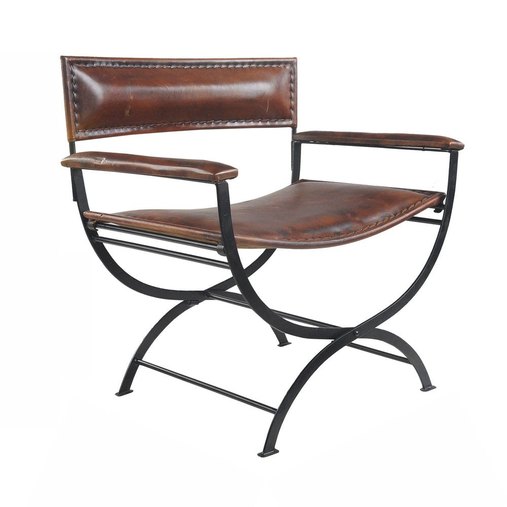 29" Brown and Black Metal And Genuine Leather Director's Chair