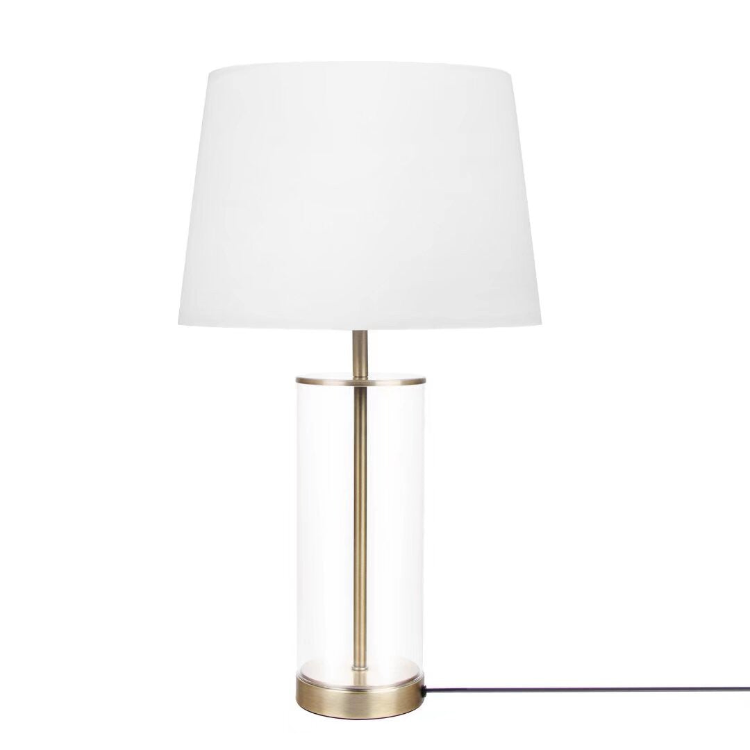 23" Clear Metal Cylinder USB Table Lamp With White Empire Shade