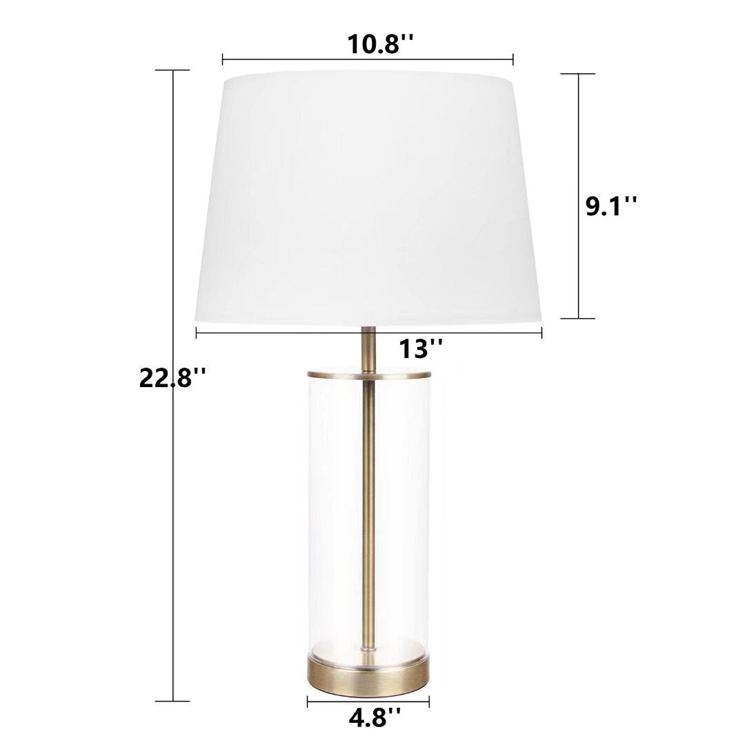 23" Clear Metal Cylinder USB Table Lamp With White Empire Shade