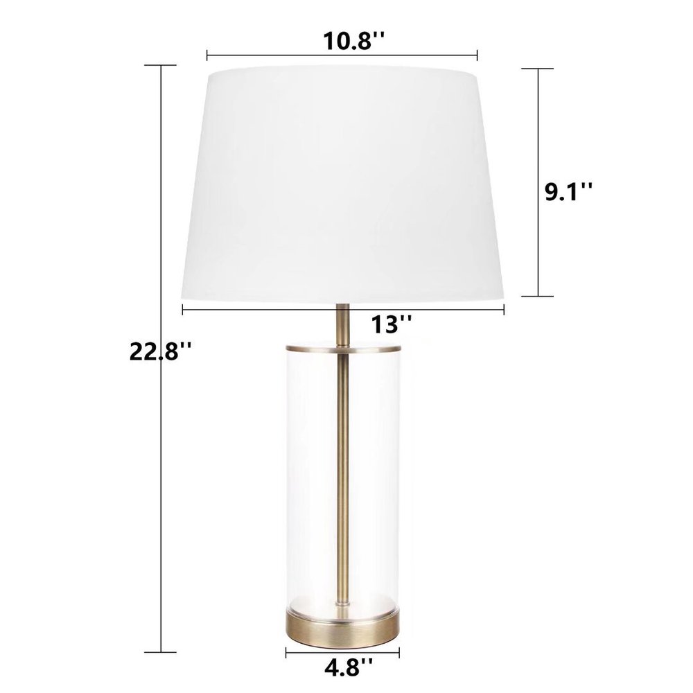 23" Brass And Clear USB Bedside Lamp With Empire Shade