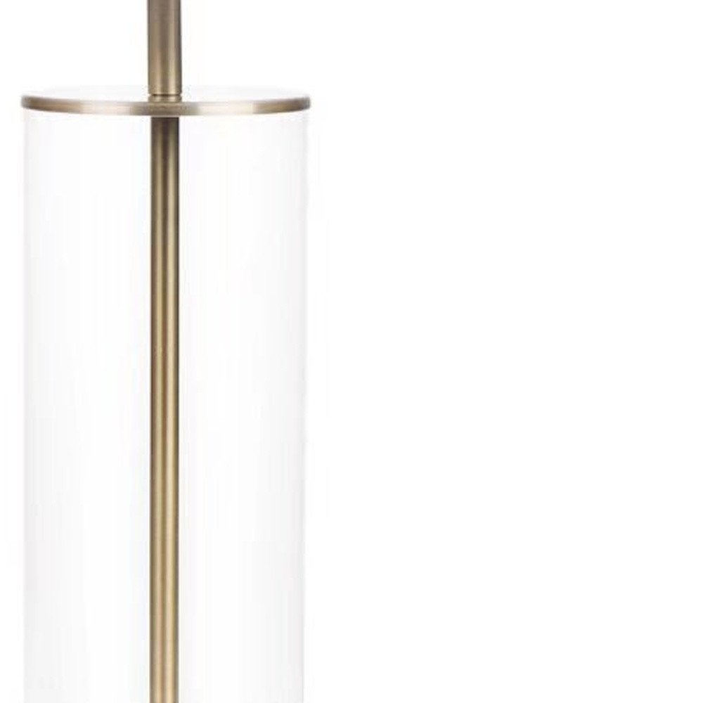 23" Brass And Clear USB Bedside Lamp With Empire Shade