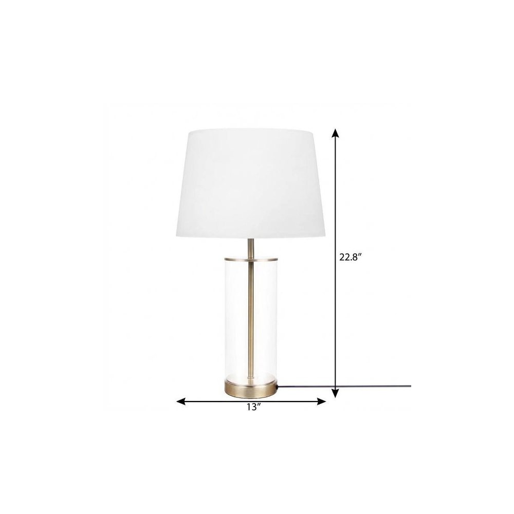 23" Brass And Clear USB Bedside Lamp With Empire Shade