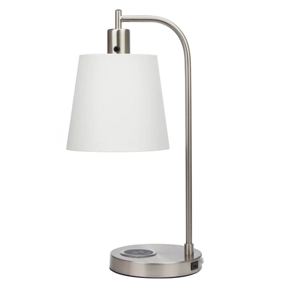 20" Nickel Round USB Bedside Lamp With Empire Shade