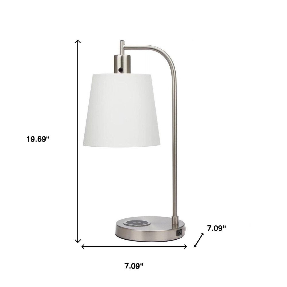 20" Nickel Round USB Bedside Lamp With Empire Shade