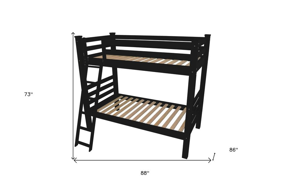 Black Queen Over Queen Solid Wood Bunk Bed