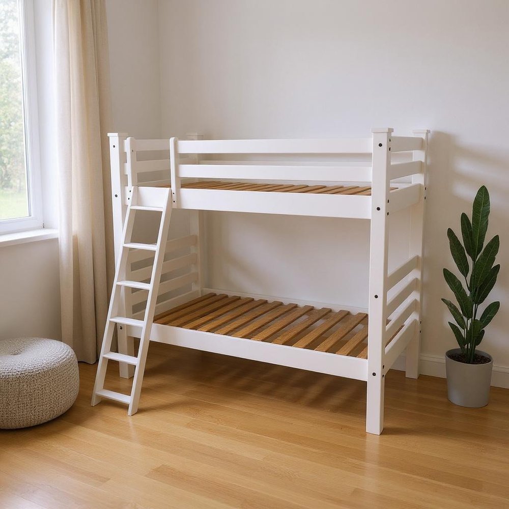 White Queen Solid Wood Bunk Bed