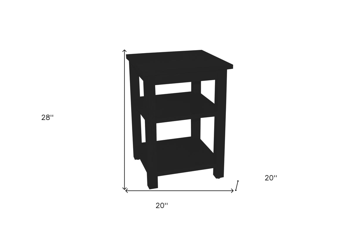 28" Black Solid Wood Nightstand