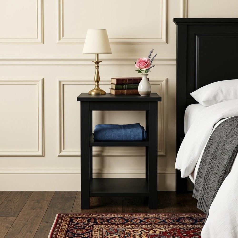 28" Black Solid Wood Nightstand
