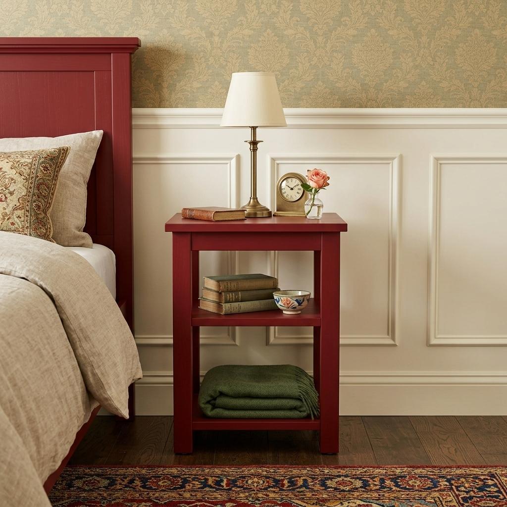 28" Red Solid Wood Nightstand