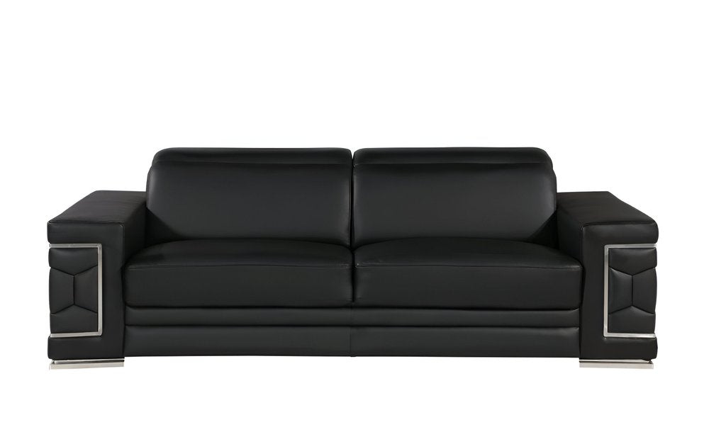 89" Beige Leather Sofa With Silver Legs