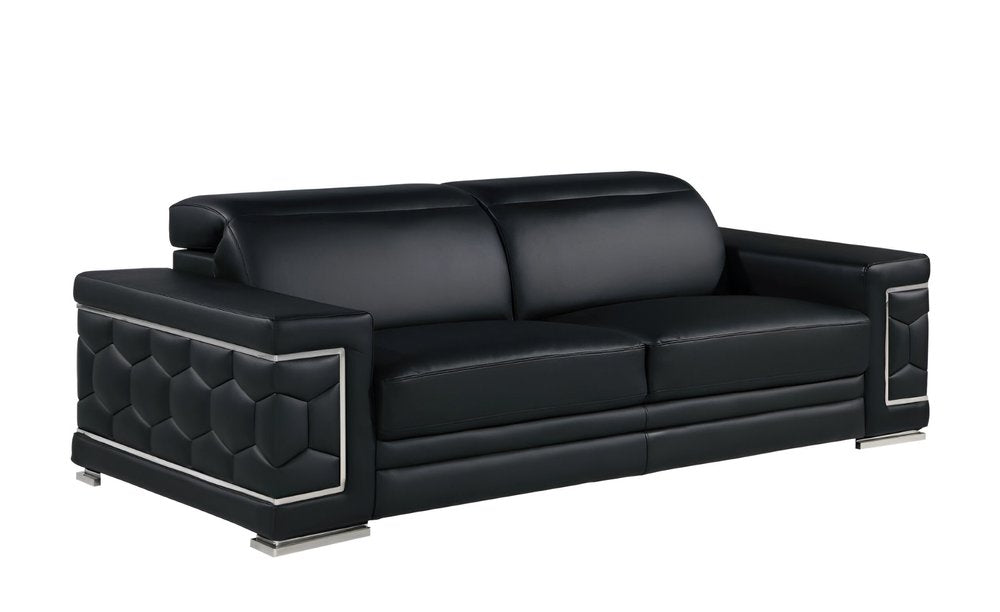 89" Beige Leather Sofa With Silver Legs