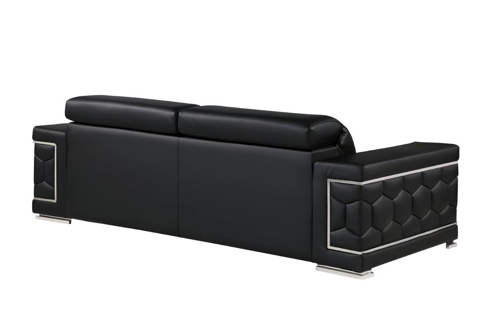 89" Beige Leather Sofa With Silver Legs