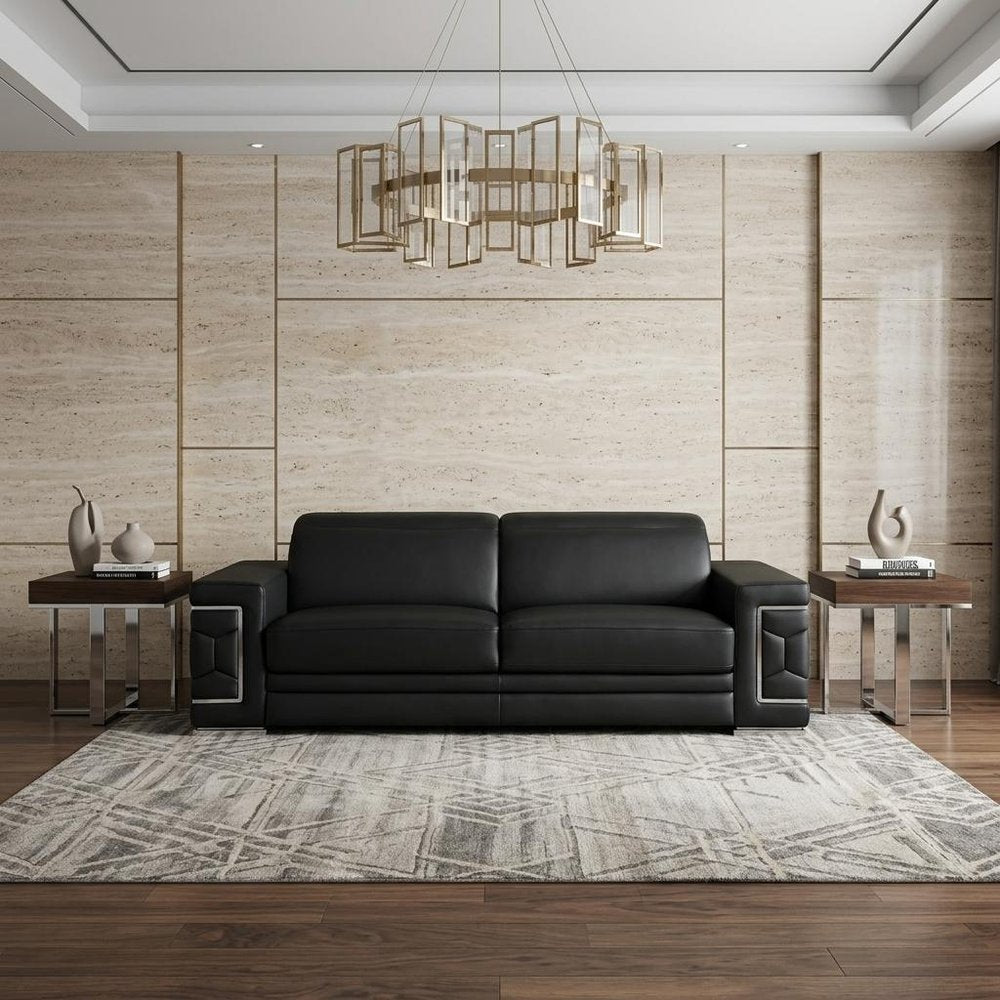 89" Beige Leather Sofa With Silver Legs