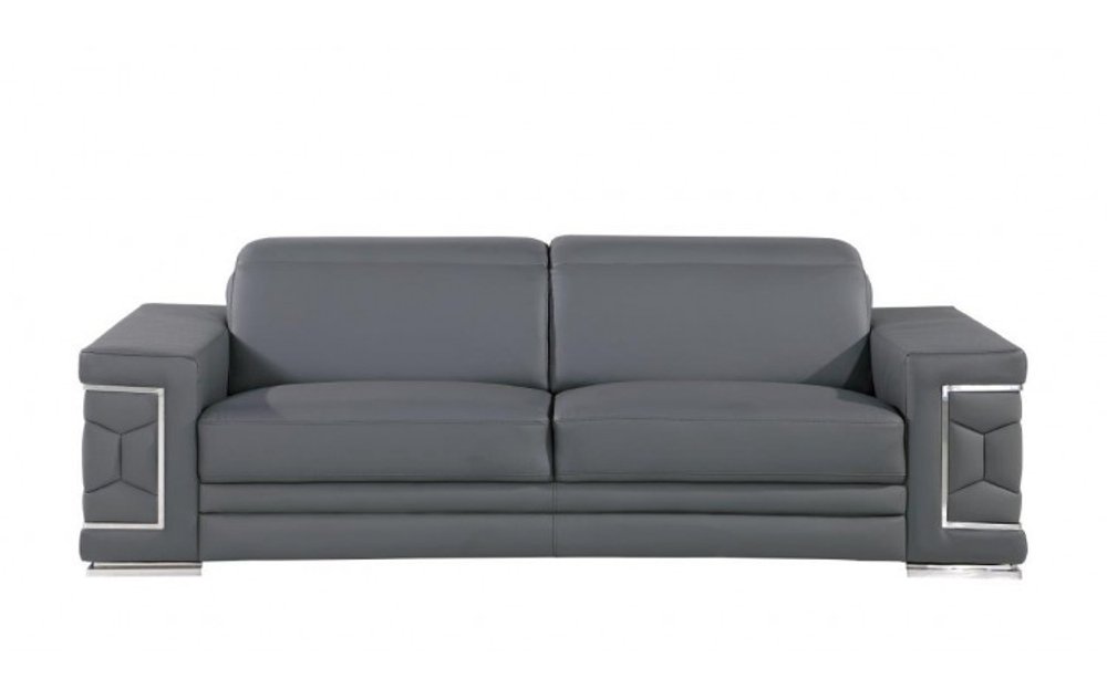 89" Beige Leather Sofa With Silver Legs