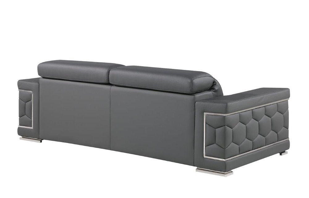 89" Beige Leather Sofa With Silver Legs