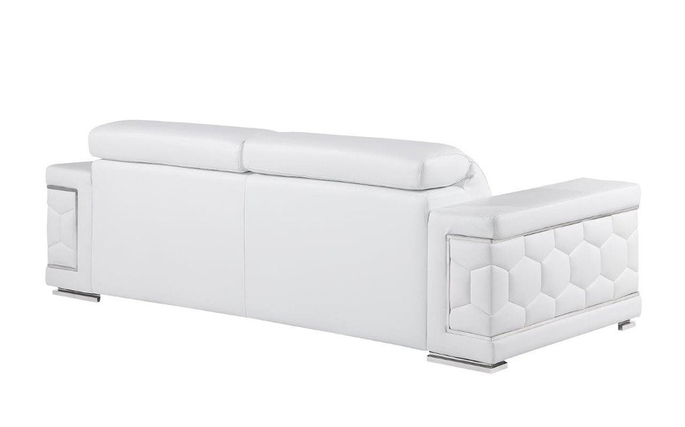 89" Beige Leather Sofa With Silver Legs