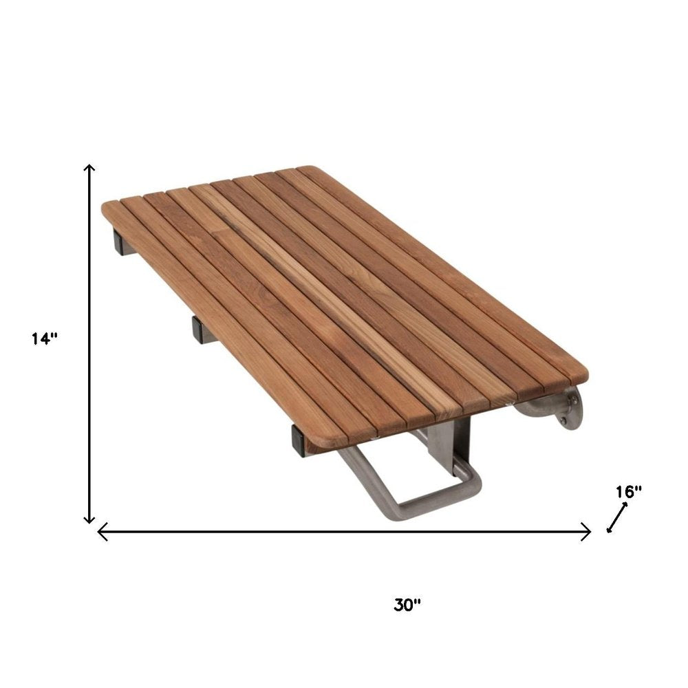14" X 30" Brown Teak Rectangular Shower Bench