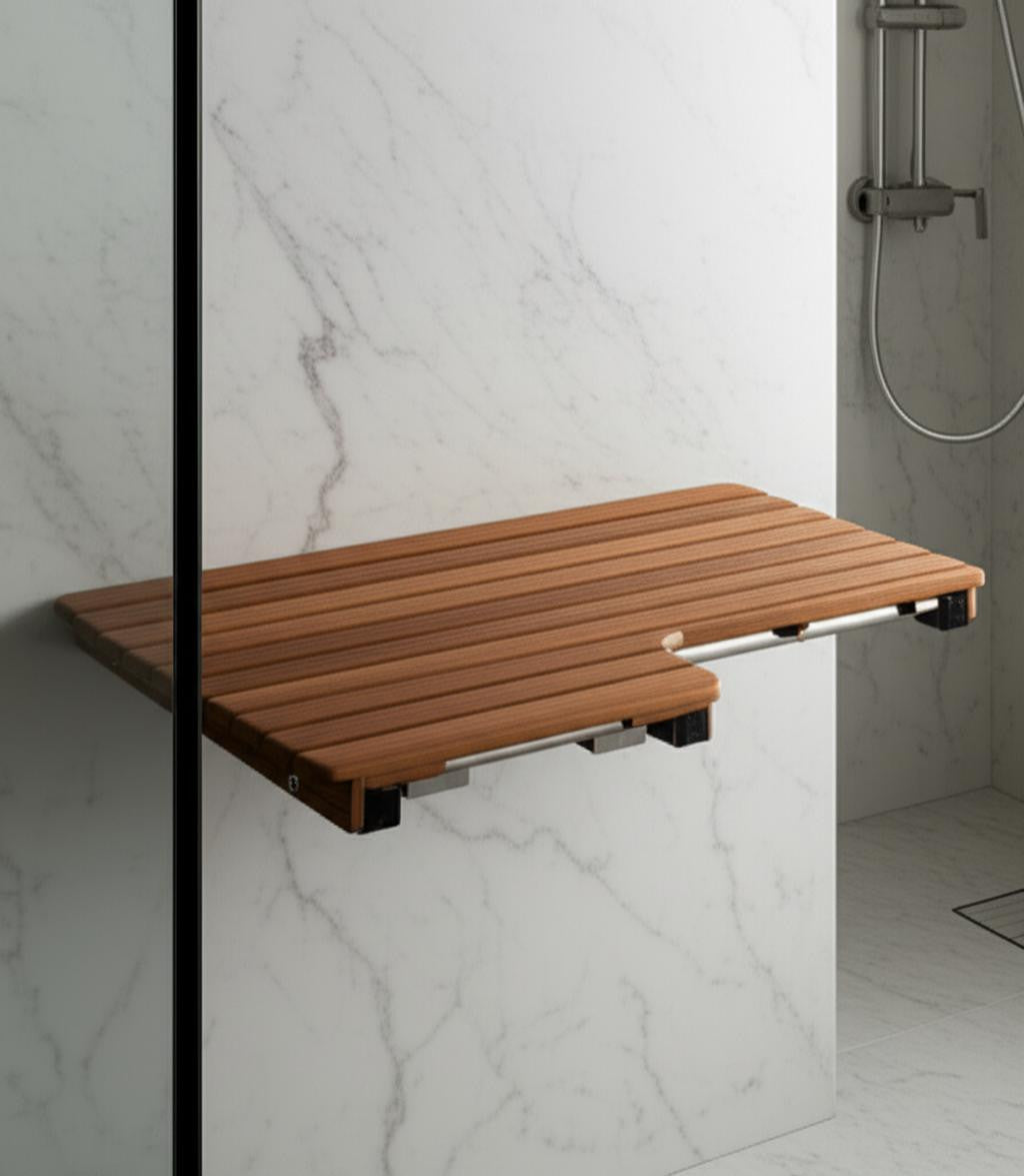 14" X 30" Brown Teak Rectangular Shower Bench