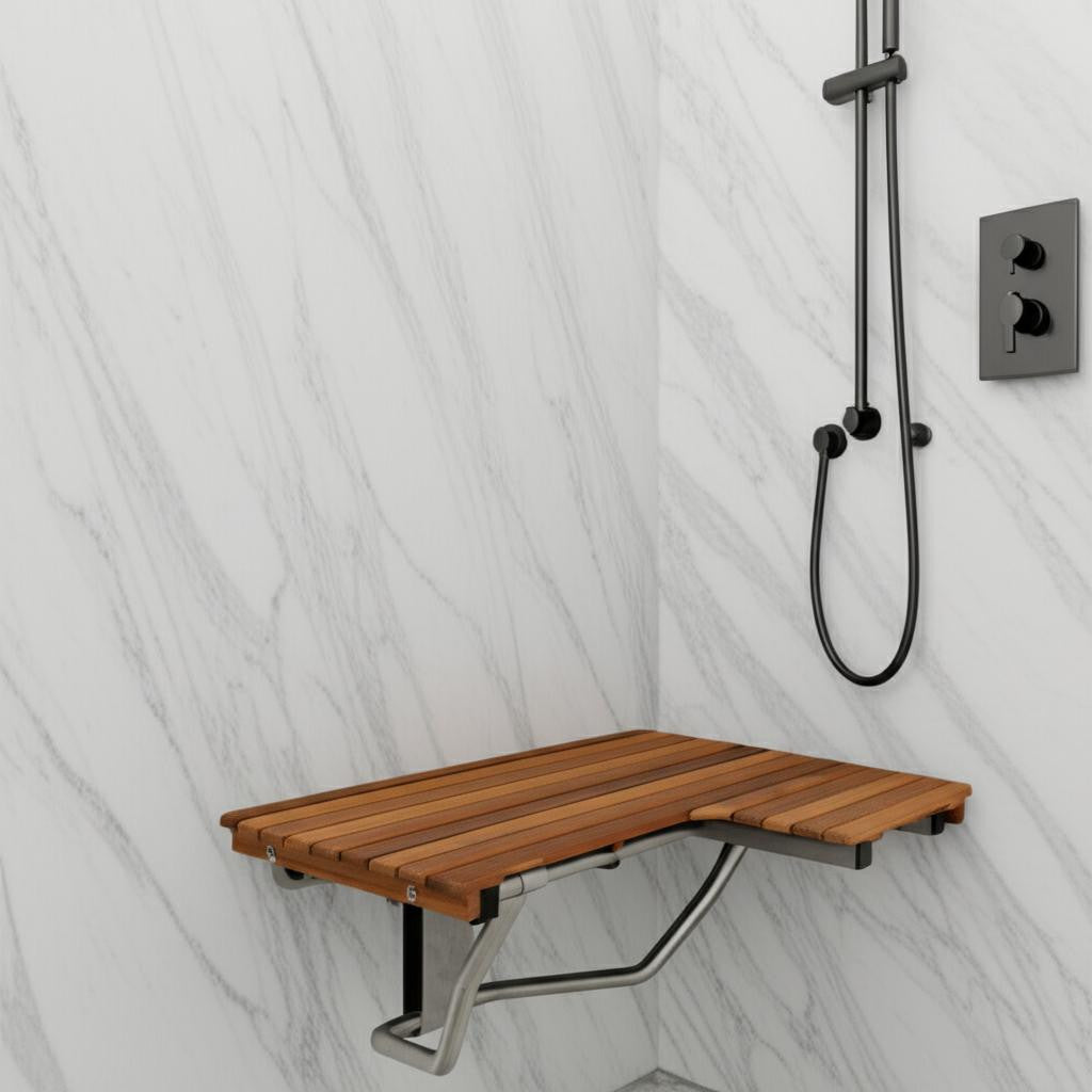 14" X 32" Brown Teak Rectangular Shower Bench