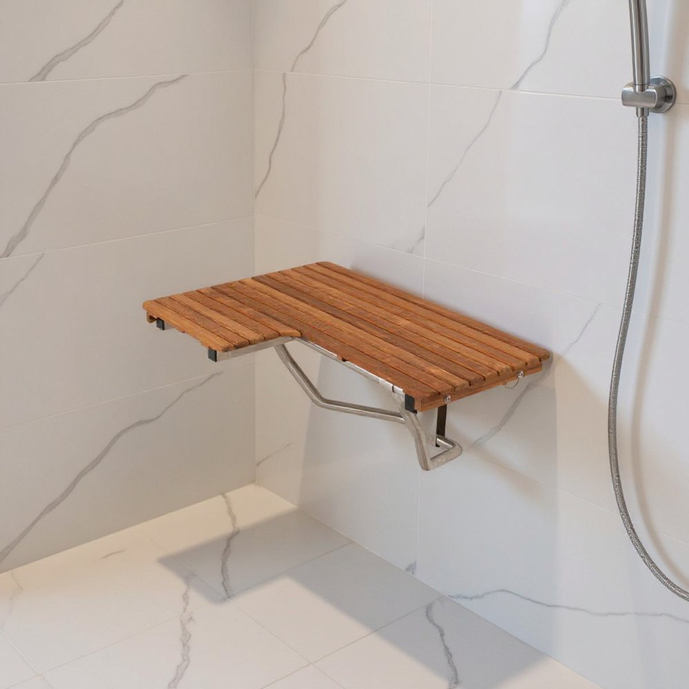 14" X 34" Brown Teak Wall Mount Rectangular Shower Bench
