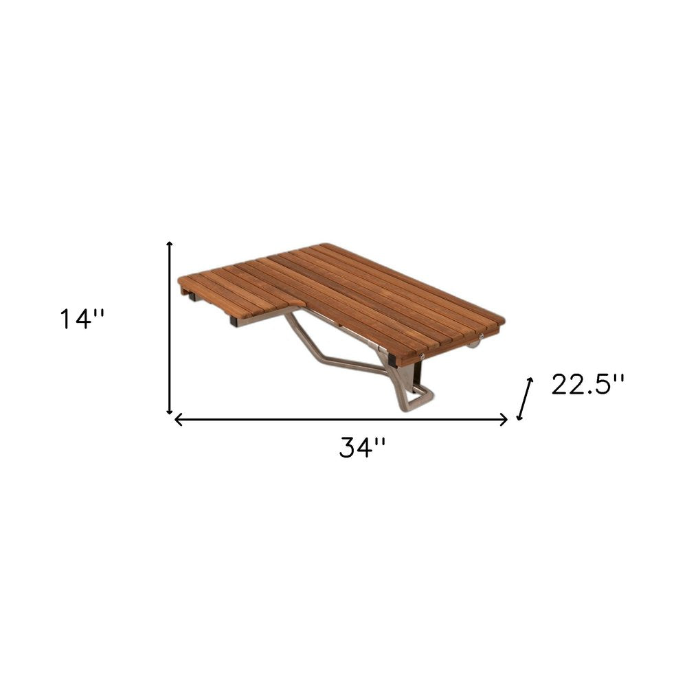 14" X 34" Brown Teak Wall Mount Rectangular Shower Bench