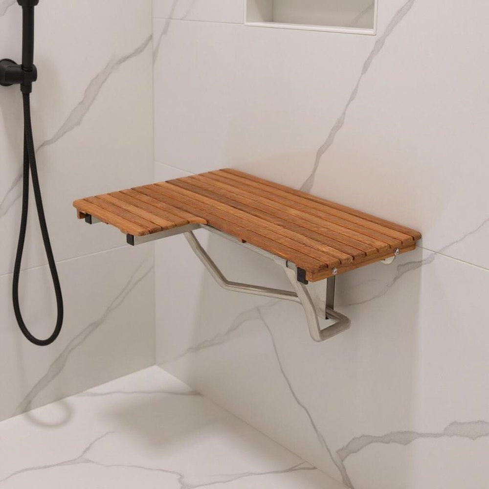 14" X 34" Brown Teak Wall Mount Rectangular Shower Bench