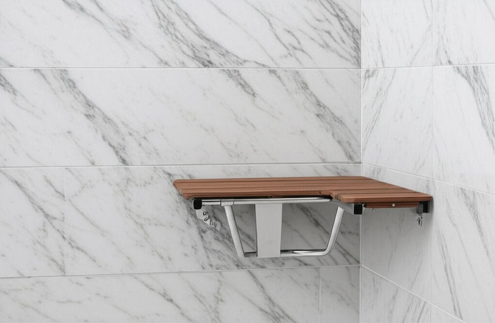 14" X 36" Brown Teak Wall Mount Rectangular Shower Bench